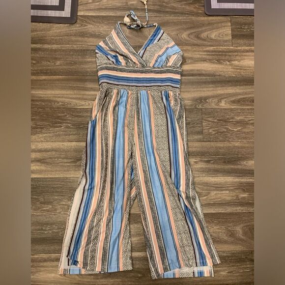 Venus Jumpsuit Size XL Leg Slits Pockets Boho Tie Neck Smocked waist - Picture 6 of 6